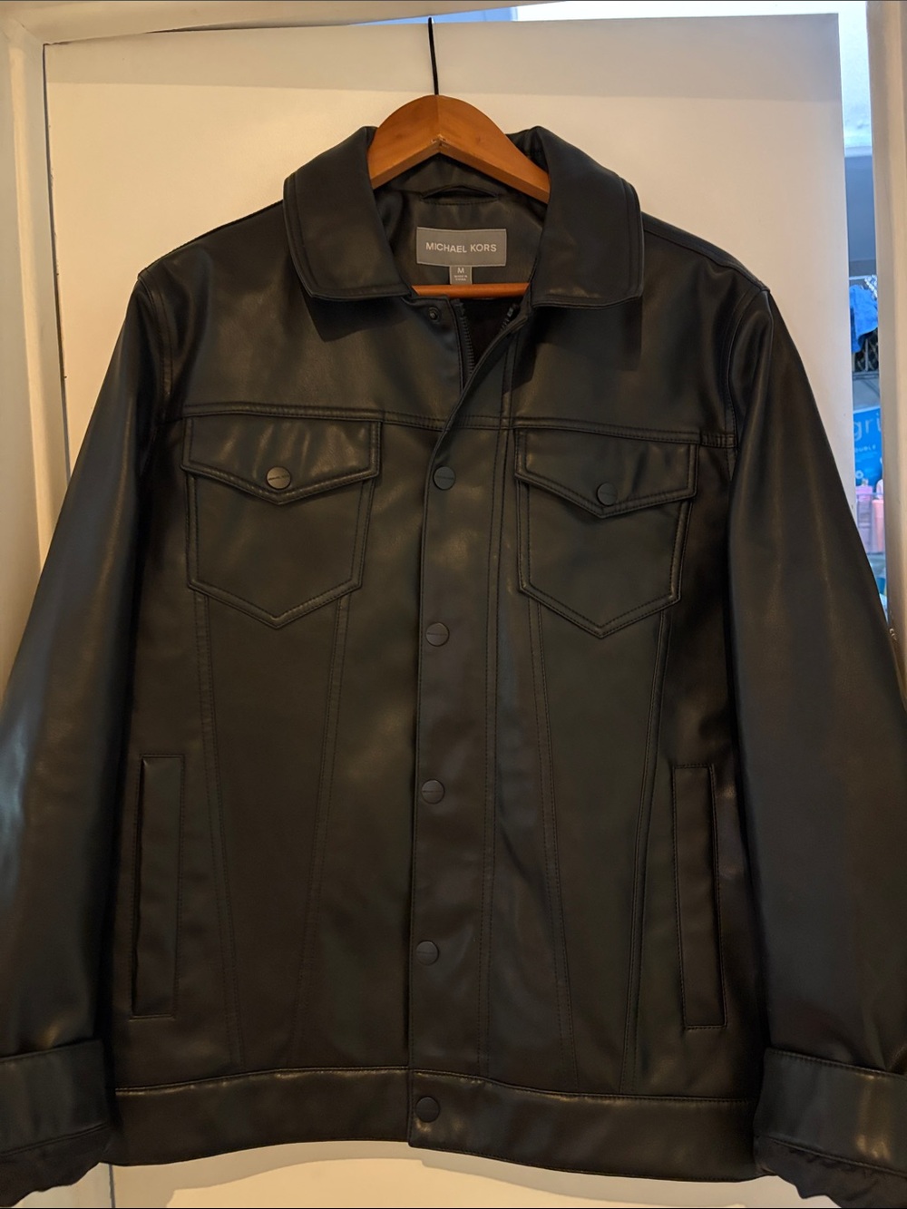 Michael Kors Unisex Black Faux Leather Shirt Jacket